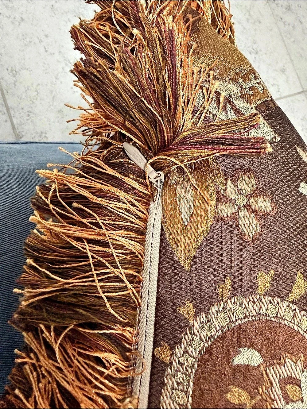 Paisley Fringe Accent Pillow in Brown & Gold
